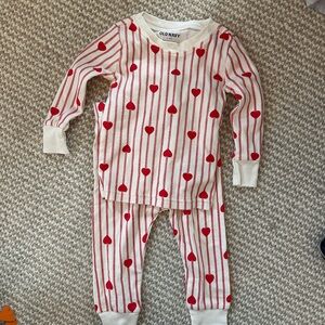 Old Navy Cream and Red Heart Stripe Kids Pajama Set